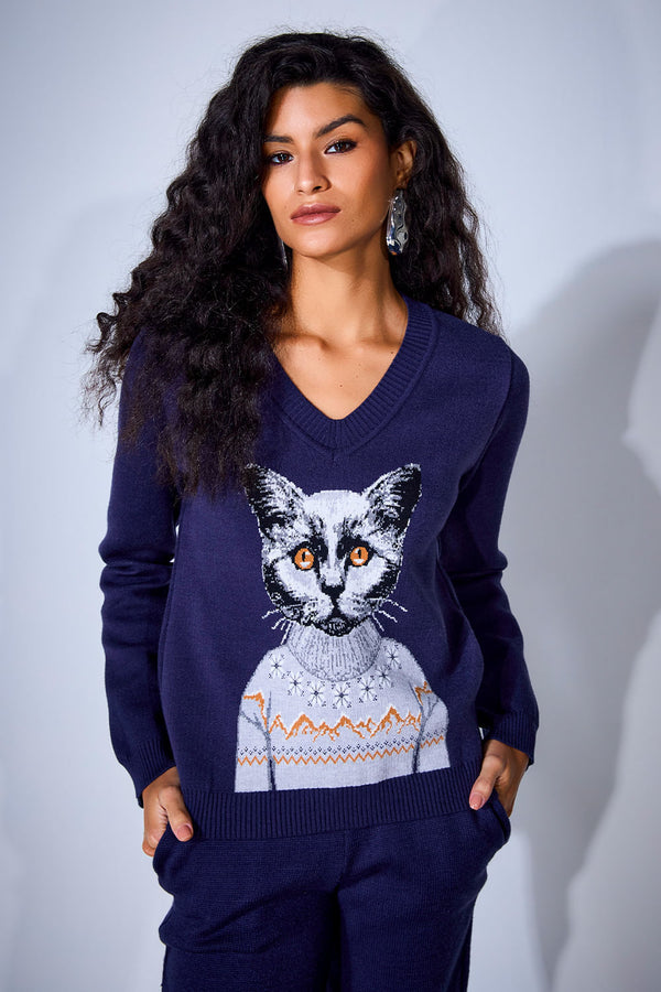 Blusa Tricot Kitty Marinho