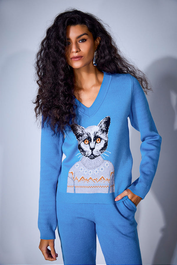 Blusa Tricot Kitty Azul Tranquili