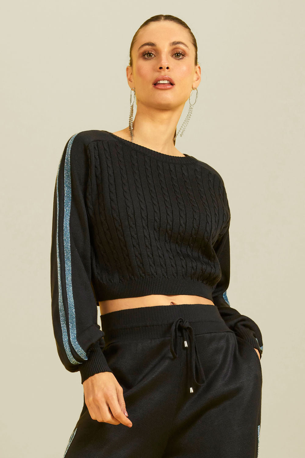 Blusa Tricot New Lara Lurex Azul Oxford