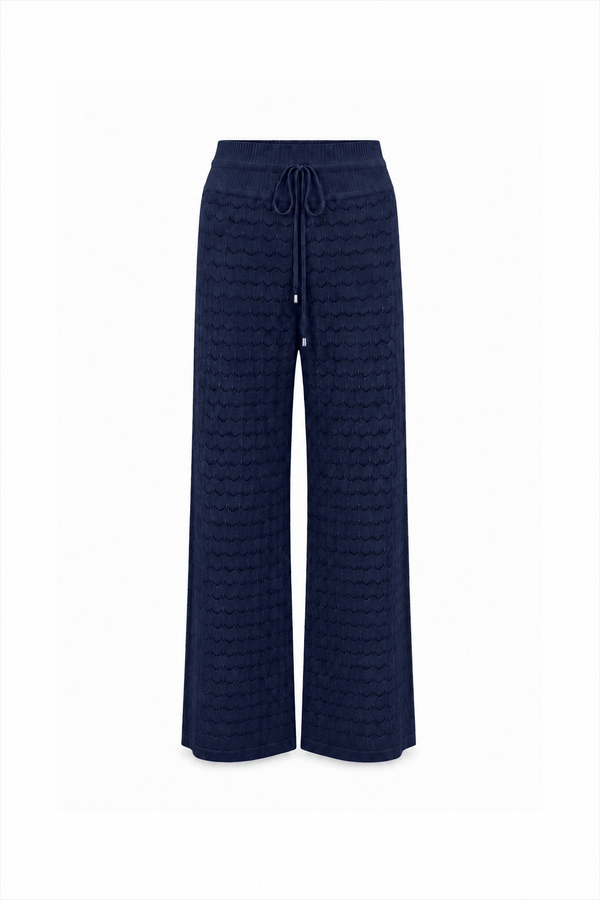 Calça Tricot Pantalona Blanche Azul Marinho
