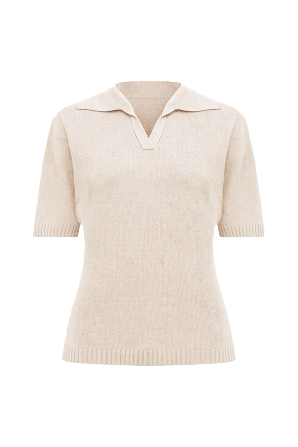 Camisa Tricot Leda Manga Curta Bege Areia