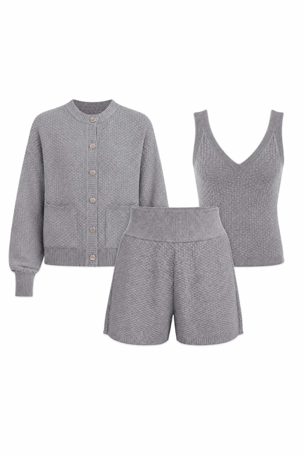 Conjunto Tricot Amora Cinza Mescla