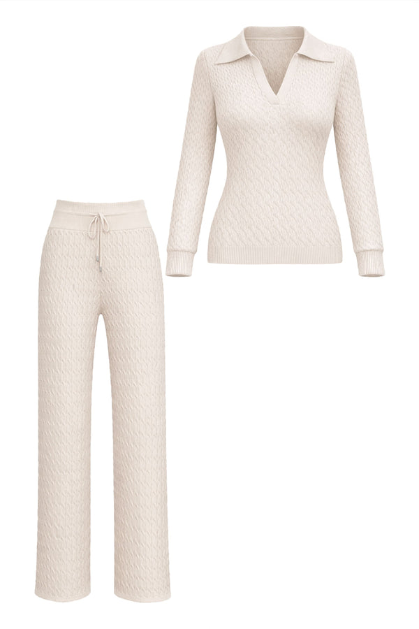 Conjunto Tricot Ana Manga Longa Bege Areia