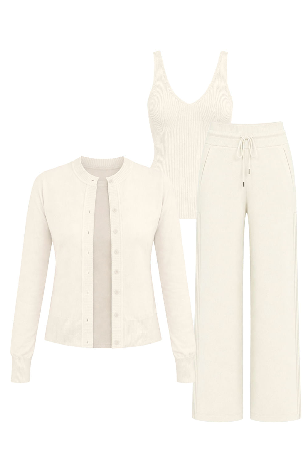 Conjunto Tricot Bia Pantalona Branco Marfim