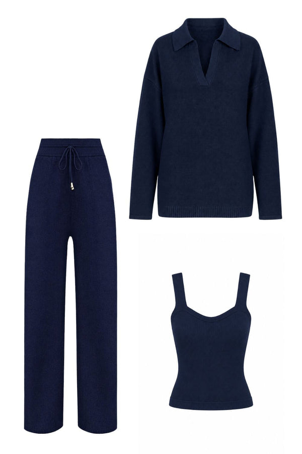 Conjunto Tricot Leda Manga Longa Marinho