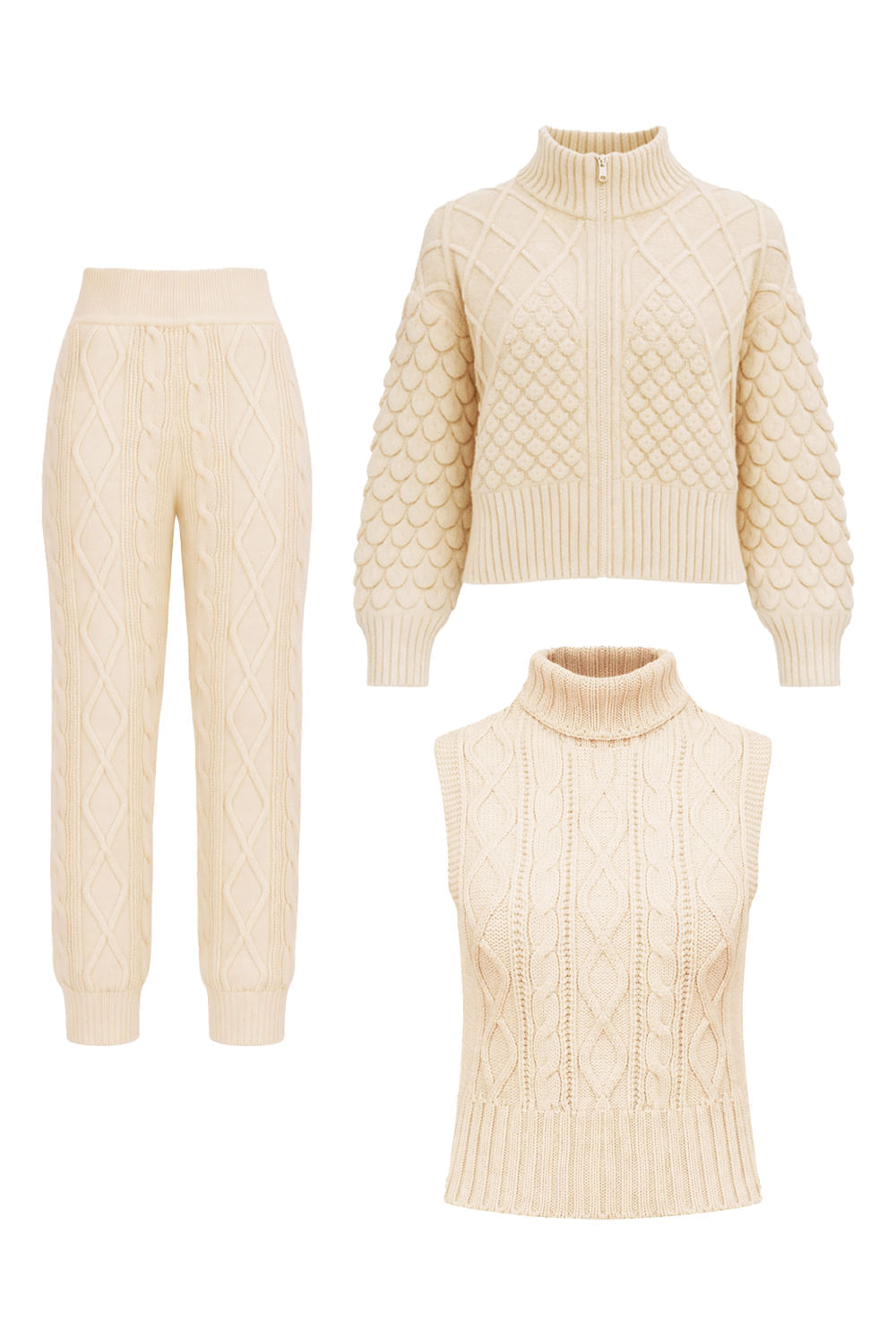 Conjunto Tricot Rose Bege Areia