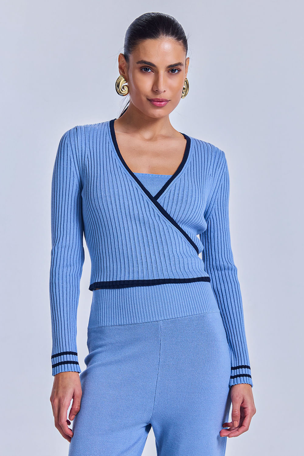 Cachequer Tricot Catarina Azul Celeste e Marinho