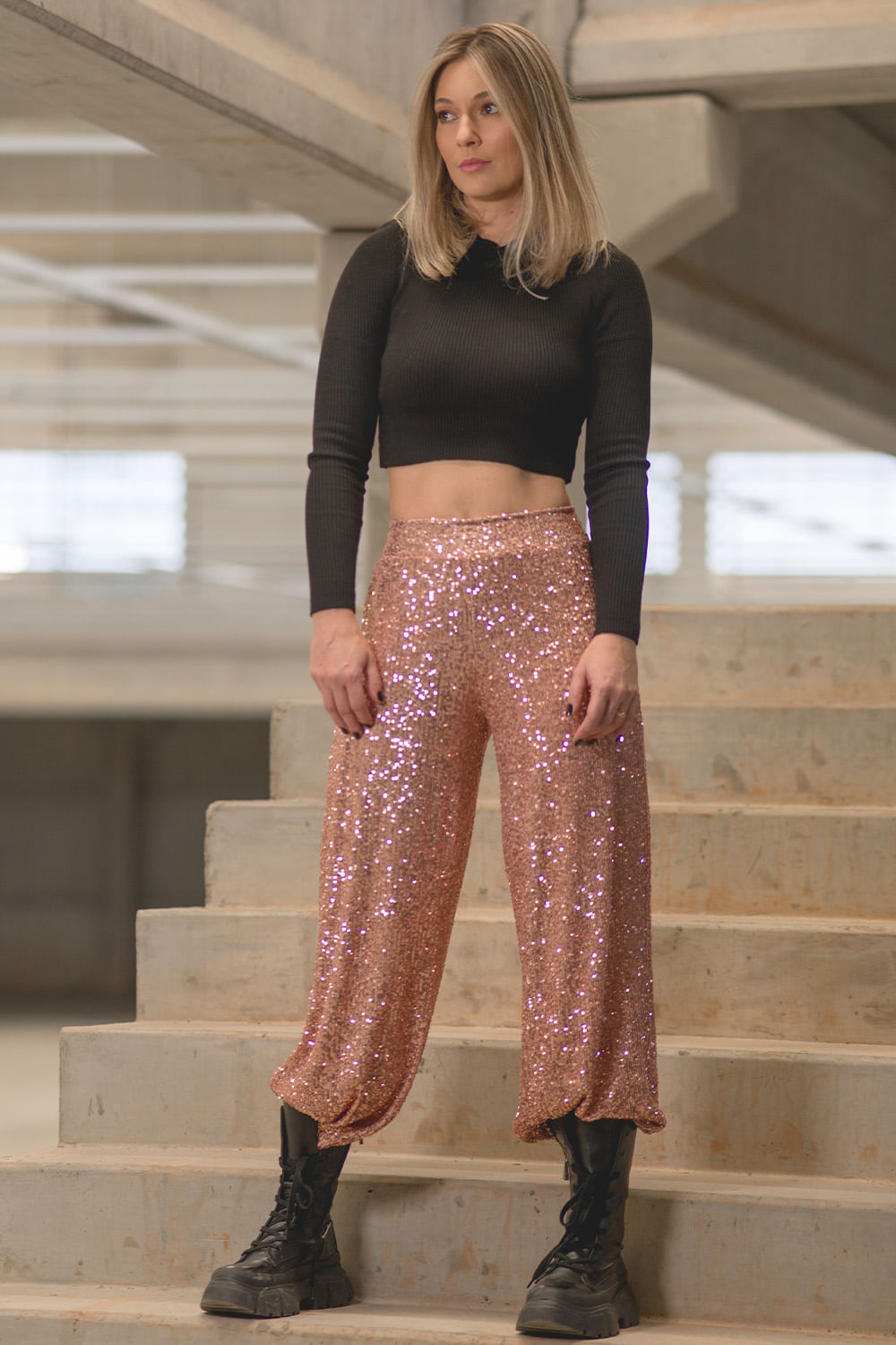 Calça Paetê Melody Rosê