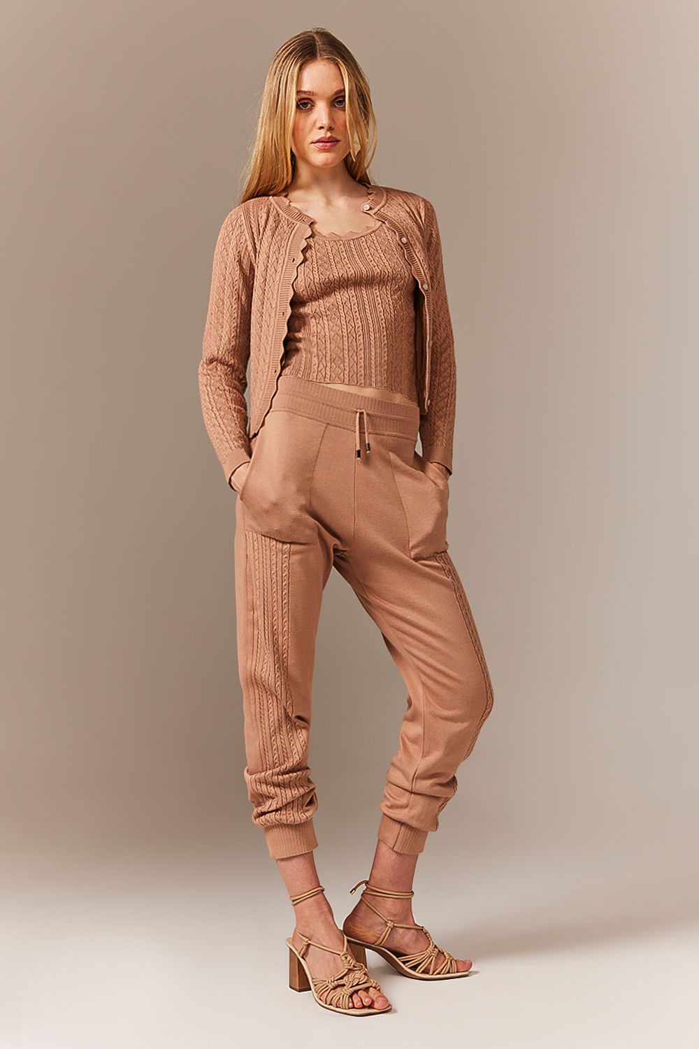 Calça Tricot Amelie Bege Tan