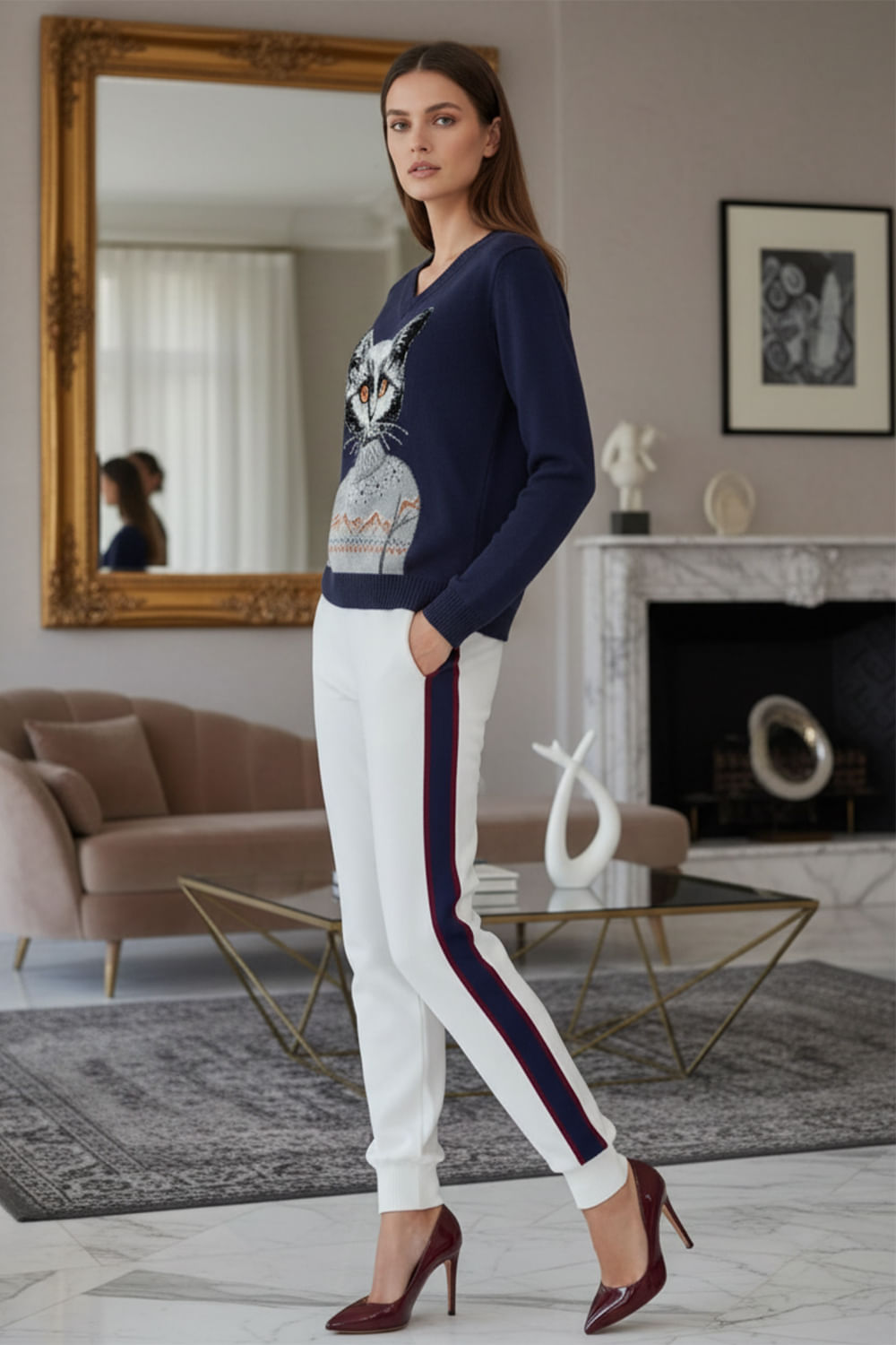 Conjunto Blusa Kitty Marinho + Calça Aspen Milk