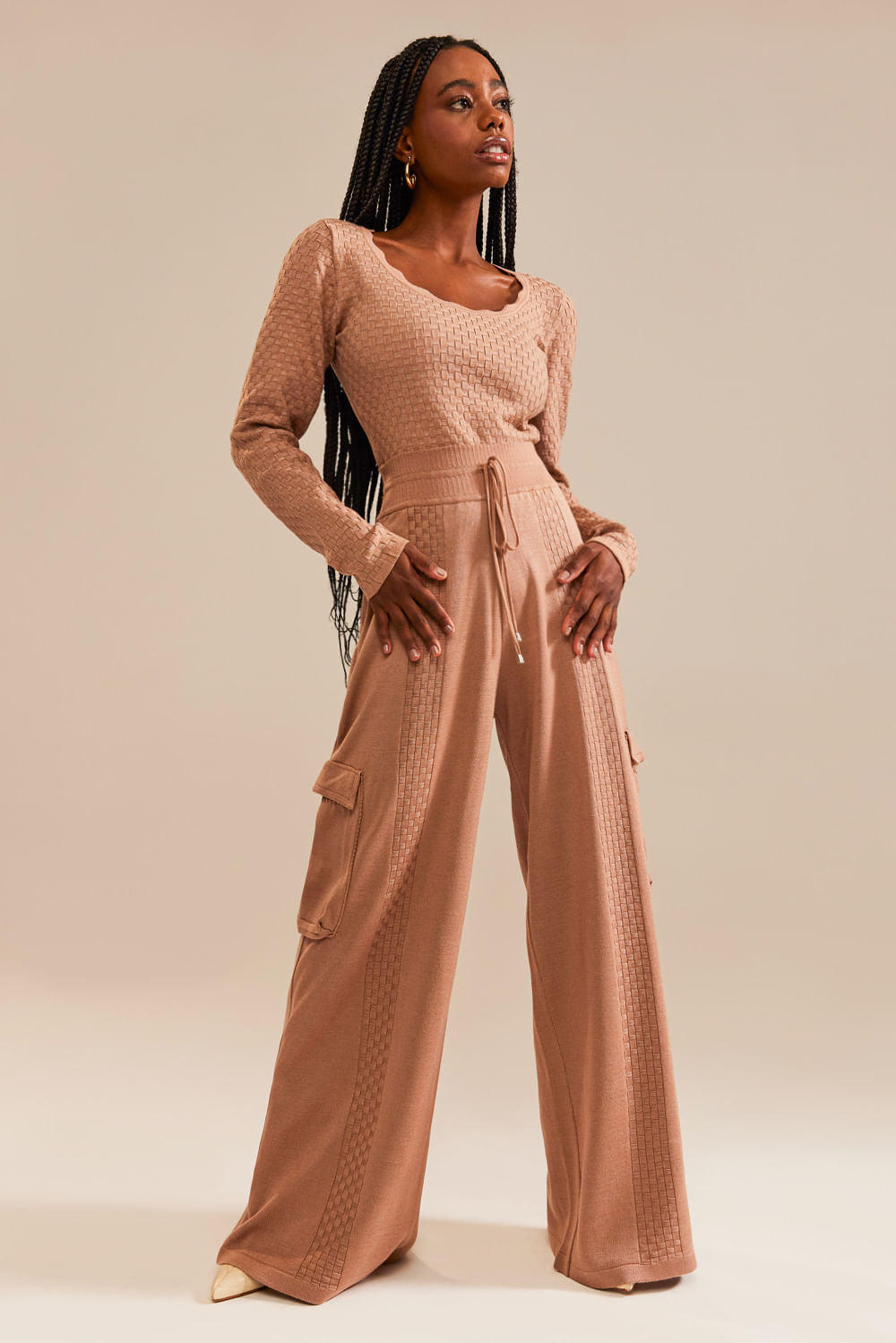 Blusa Tricot Barbara Bege Perolado