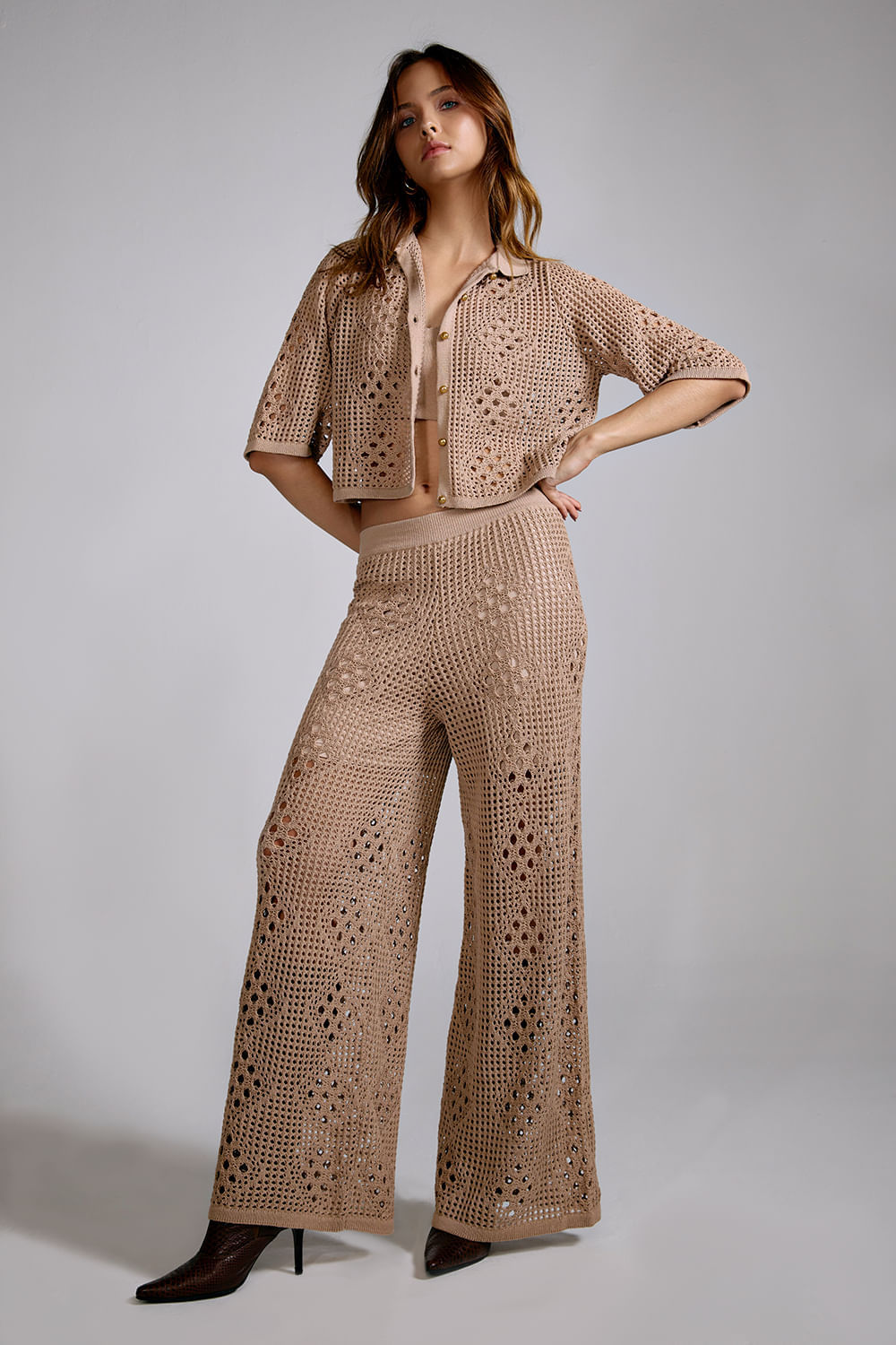 Calça Tricot Bertha Bege Toast