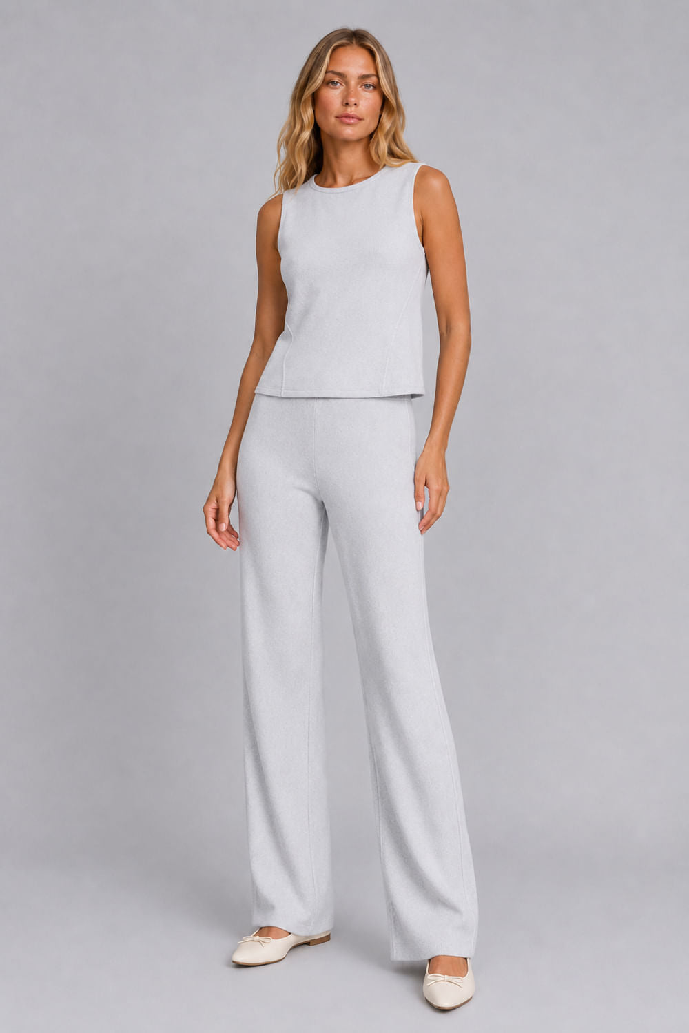 Calça Tricot Cora Pantalona Azul Nuvem
