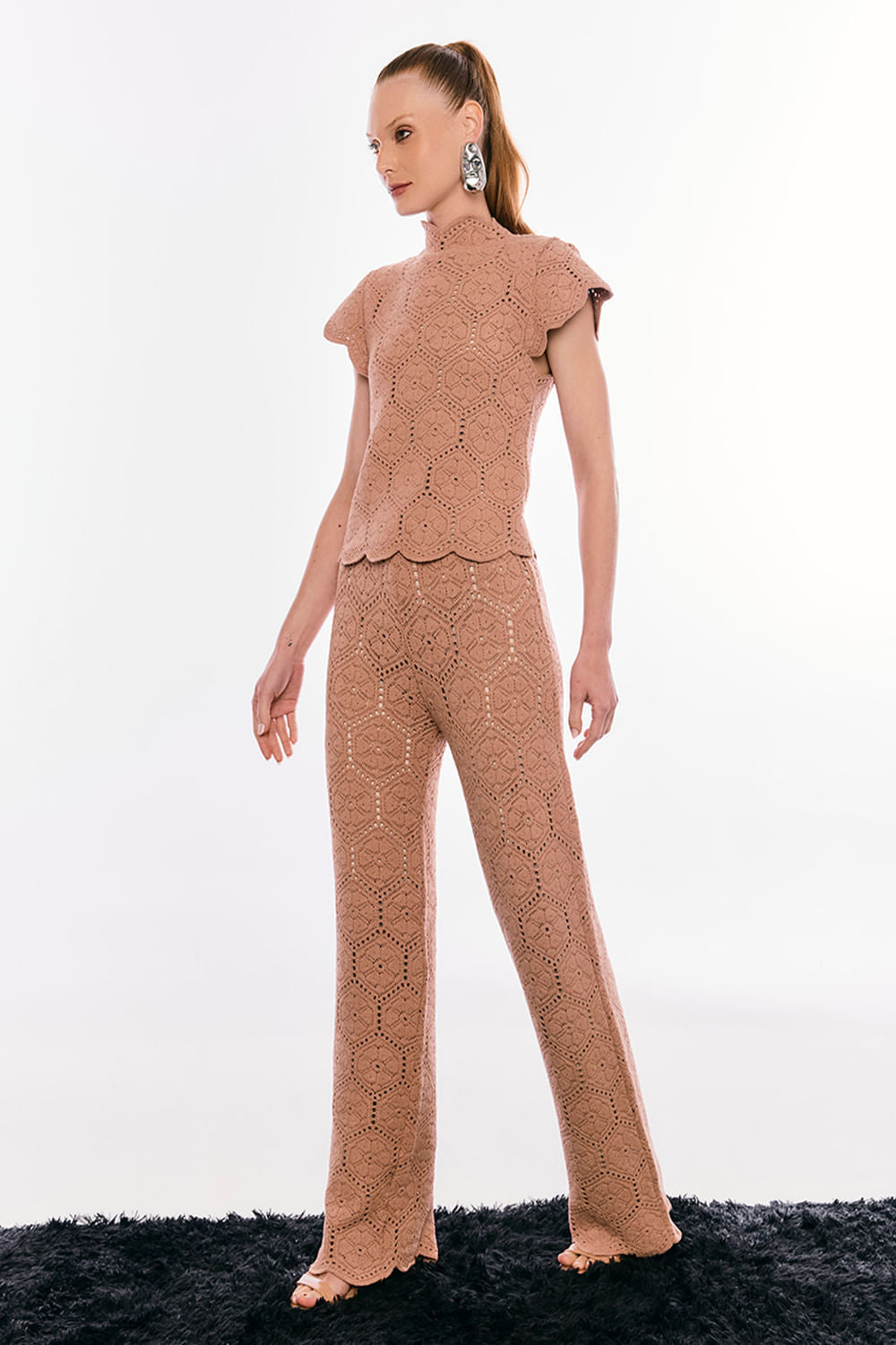 Calça Tricot Darla Bege Creme