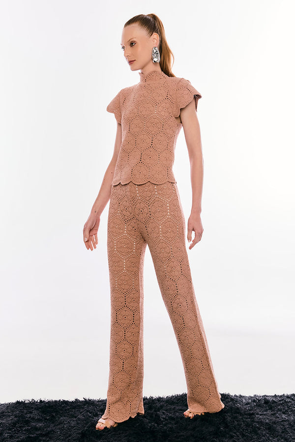 Calça Tricot Darla Bege Creme