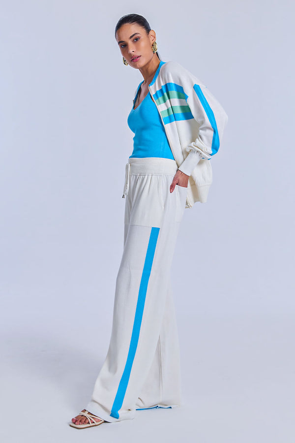 Calça Tricot Fabiana Off White e Azul Mergulho