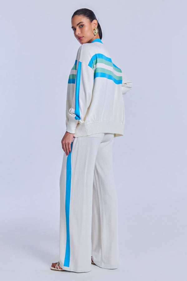 Calça Tricot Fabiana Off White e Azul Mergulho
