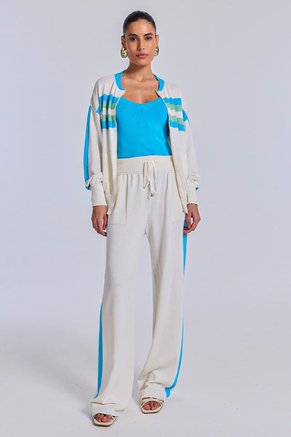 Calça Tricot Fabiana Off White e Azul Mergulho