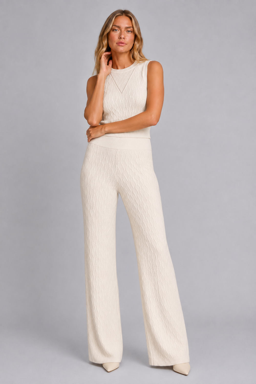 Calça Tricot Flora Flare Off White