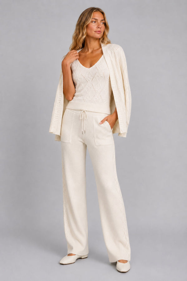 Calça Tricot Heloisa Pantalona Off White