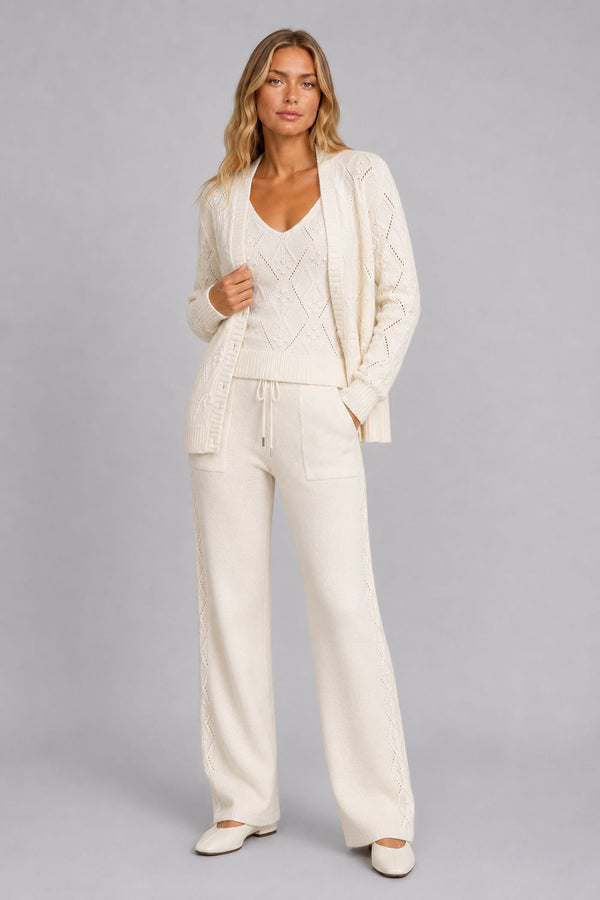 Calça Tricot Heloisa Pantalona Off White
