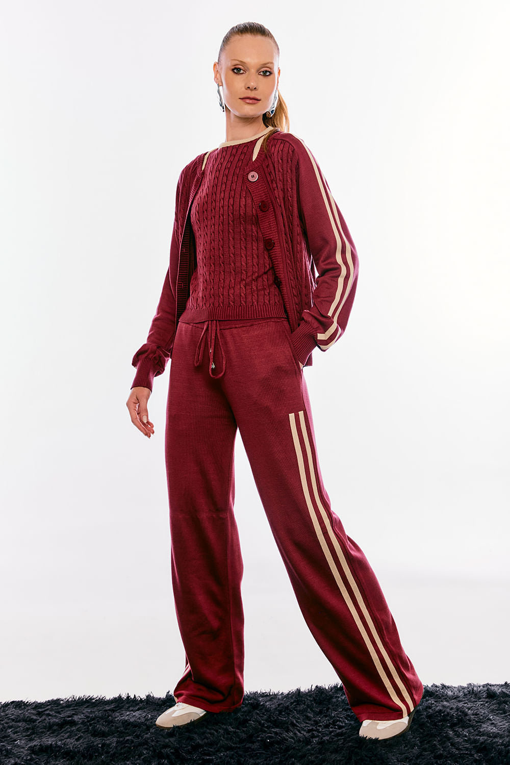 Casaco Tricot Lara Marsala E Areia