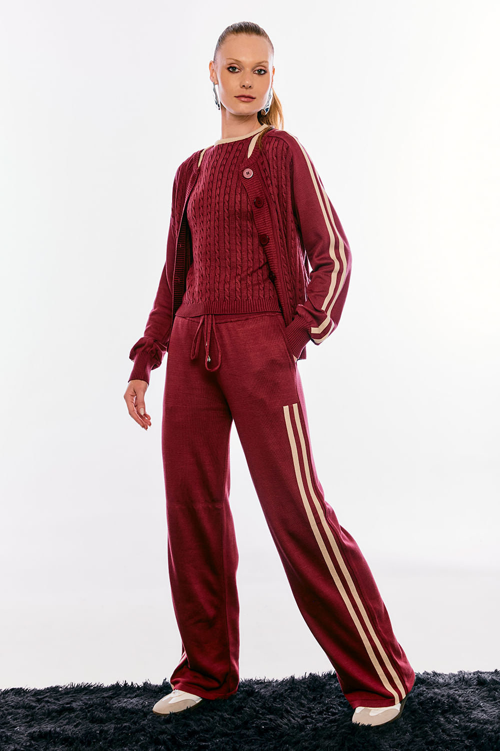 Casaco Tricot Lara Marsala E Areia
