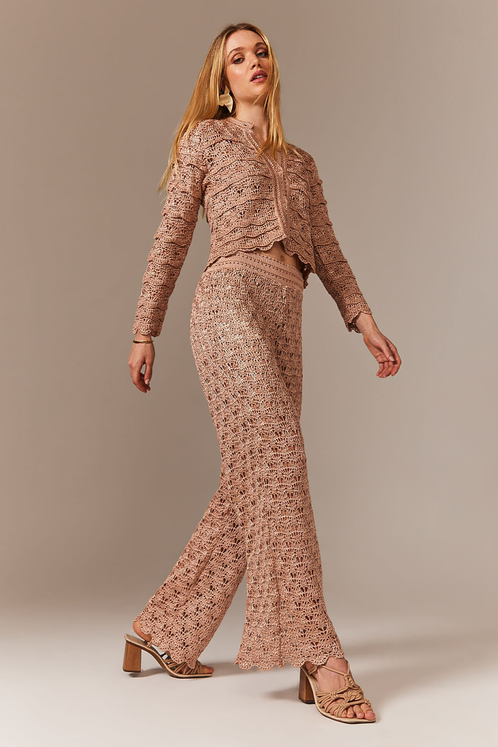 Calça Tricot Mirabelle Bege Champagne
