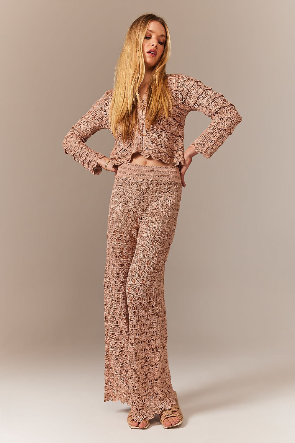 Calça Tricot Mirabelle Bege Champagne