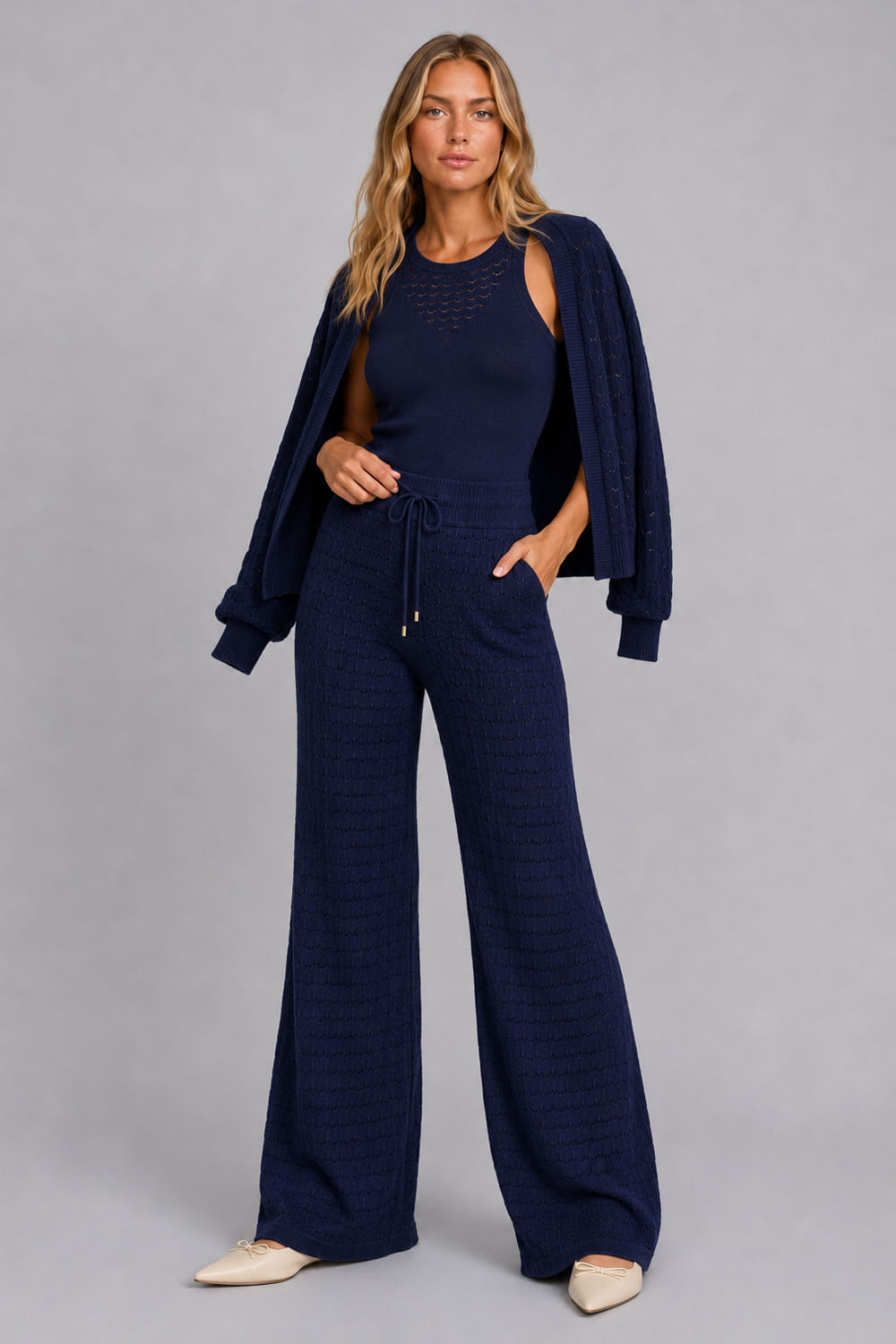 Conjunto Tricot Blanche Azul Marinho