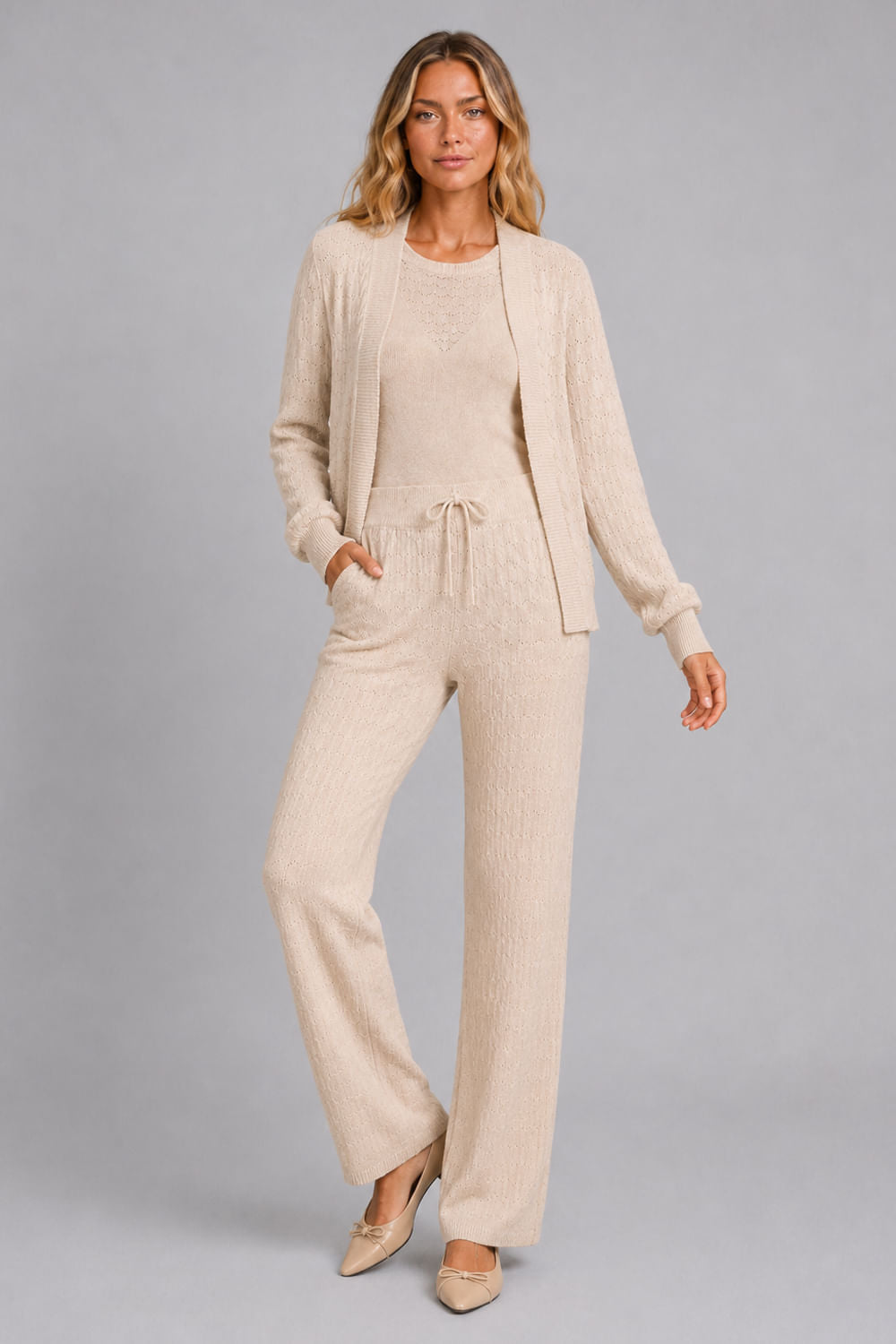 Conjunto Tricot Blanche Bege Areia