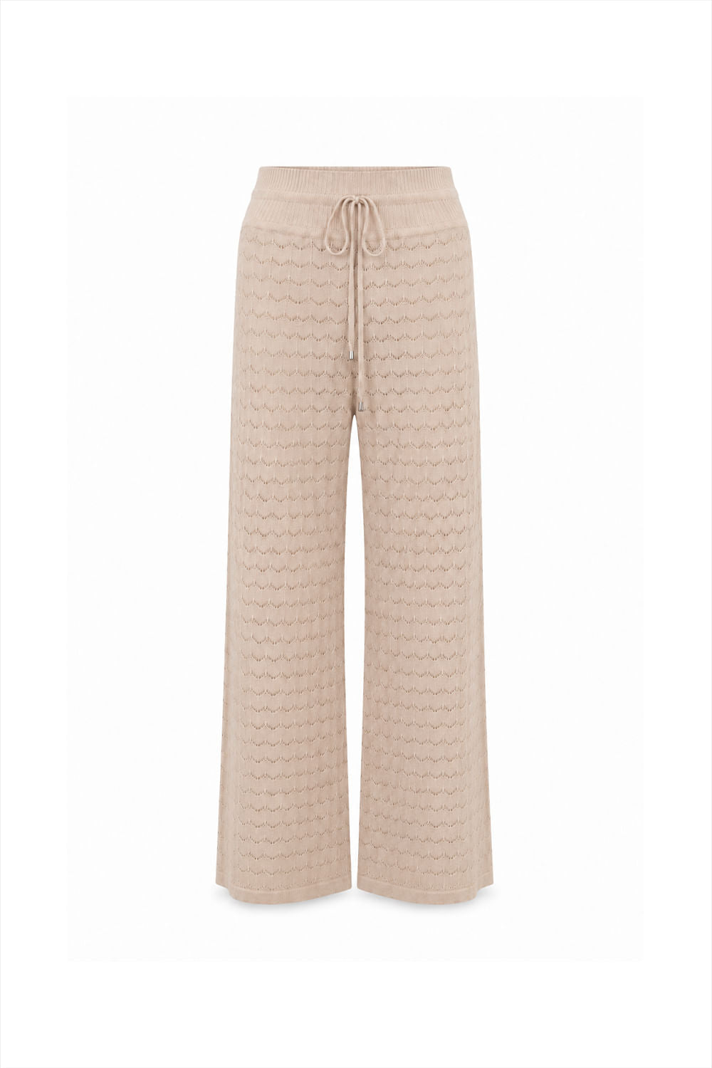 Calça Tricot Pantalona Blanche Bege Areia