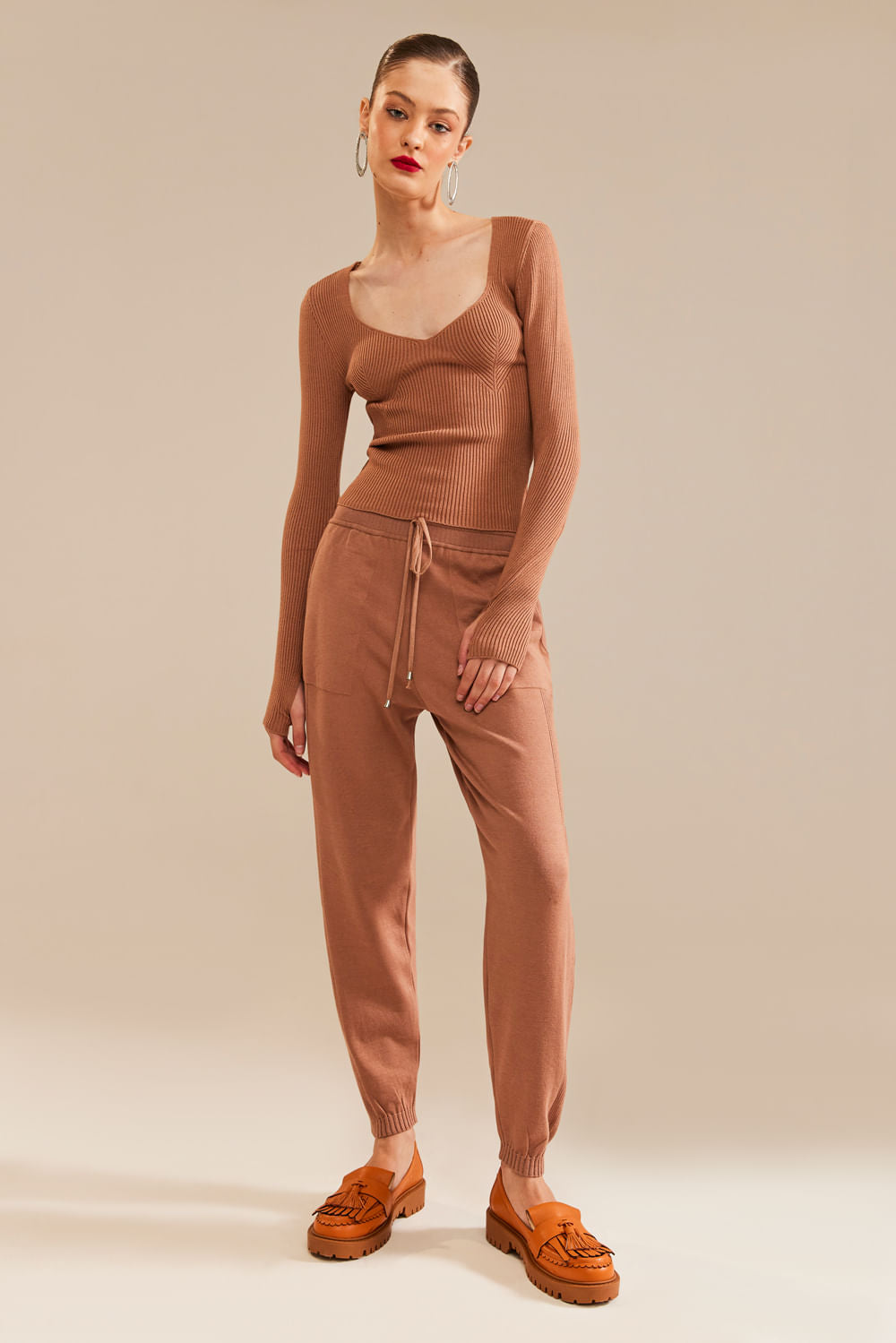 Calça Tricot Sofia Bege Tan