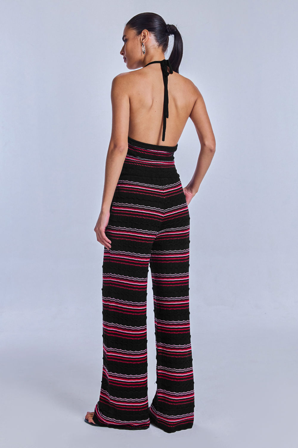 Calça Tricot Solange Preto E Rosa Candy