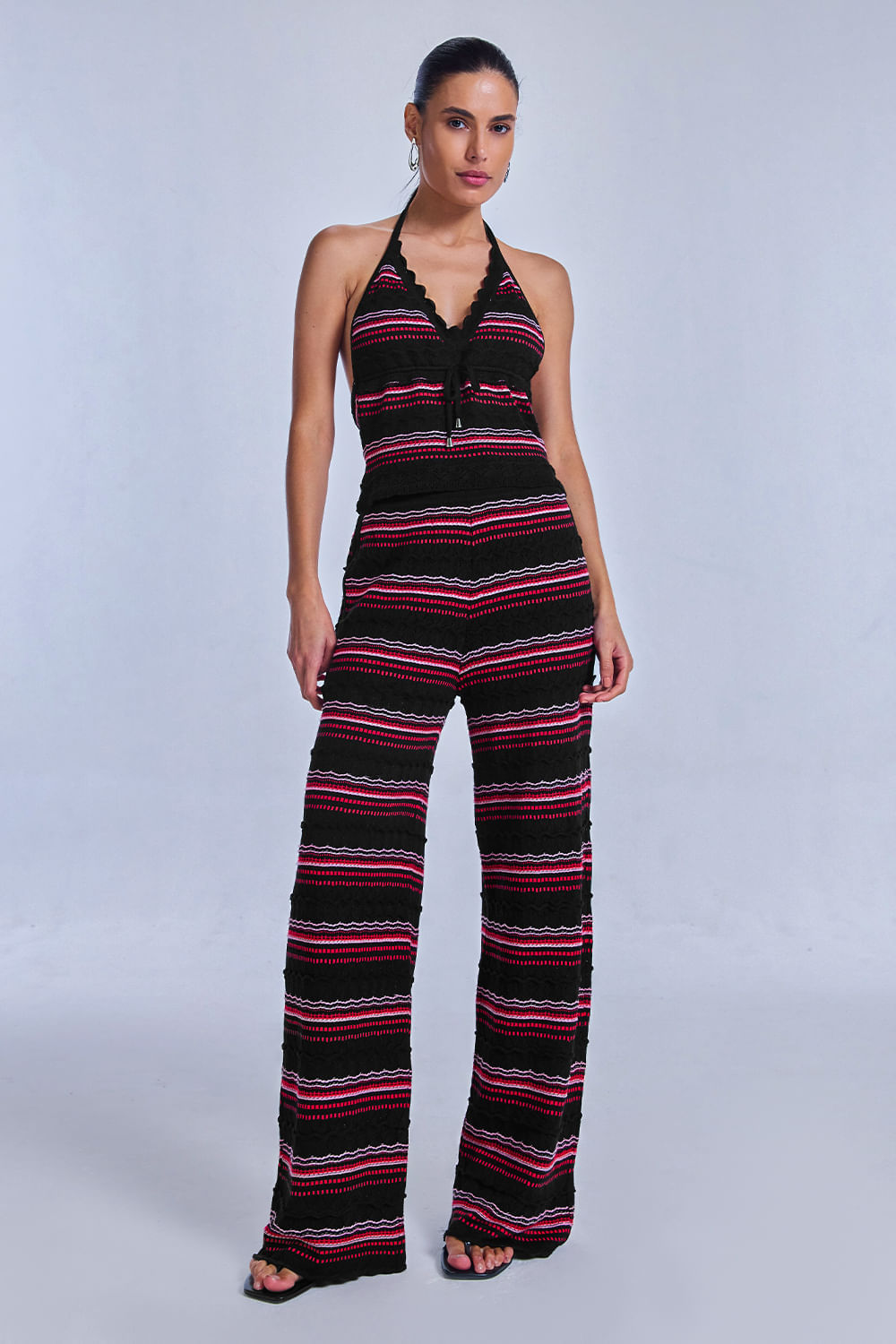 Calça Tricot Solange Preto E Rosa Candy