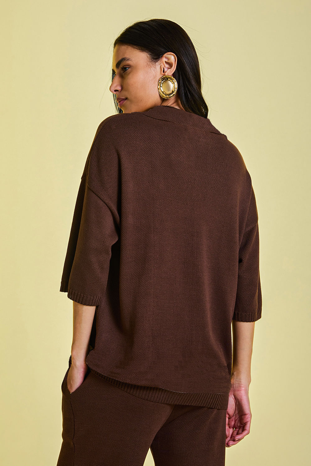Camisa Tricot Leda Manga Curta Cacau