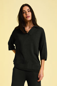 Camisa Tricot Leda Manga Curta Preto