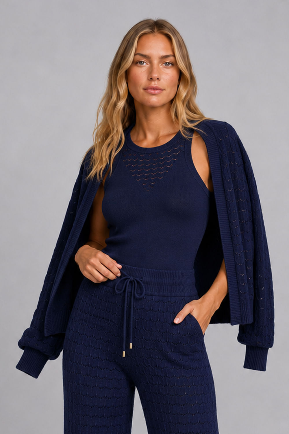 Casaco Tricot Blanche Azul Marinho