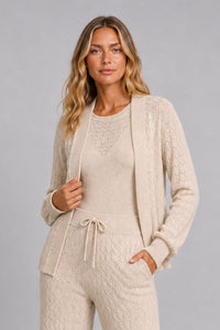 Casaco Tricot Blanche Bege Areia