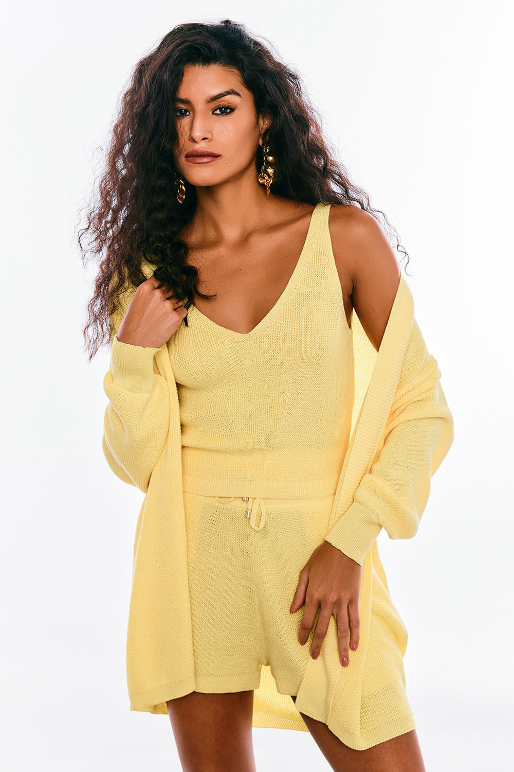 Casaco Tricot Carina Amarelo Manteiga