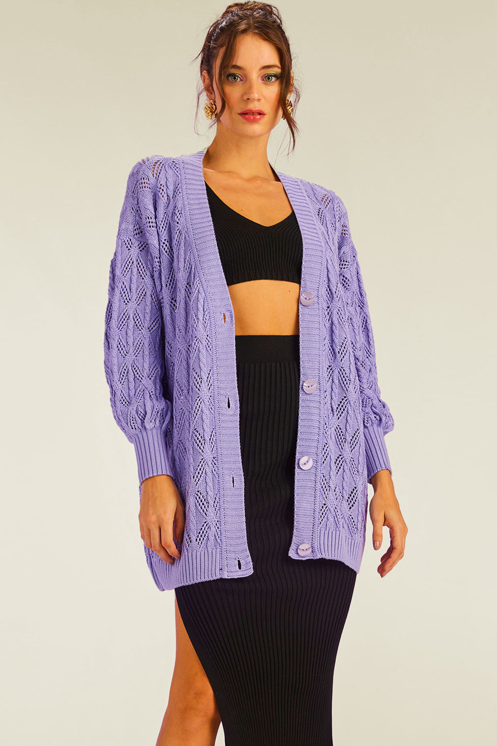 Casaco Tricot Elizabeth Lilás Imperial