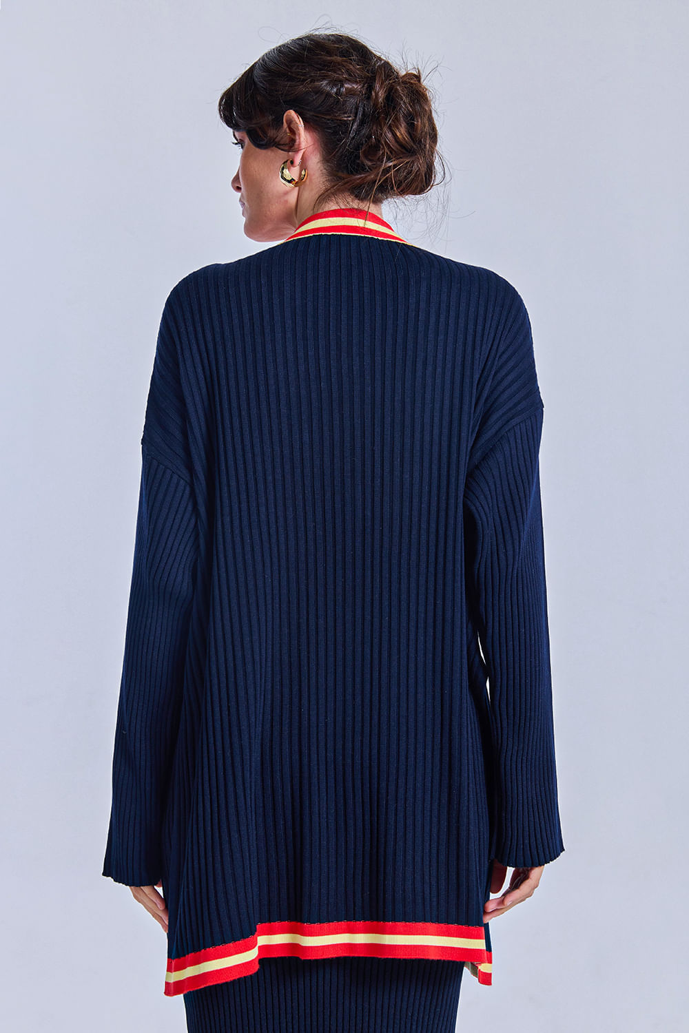 Casaco Tricot Flavia Marinho e Vermelho Magma