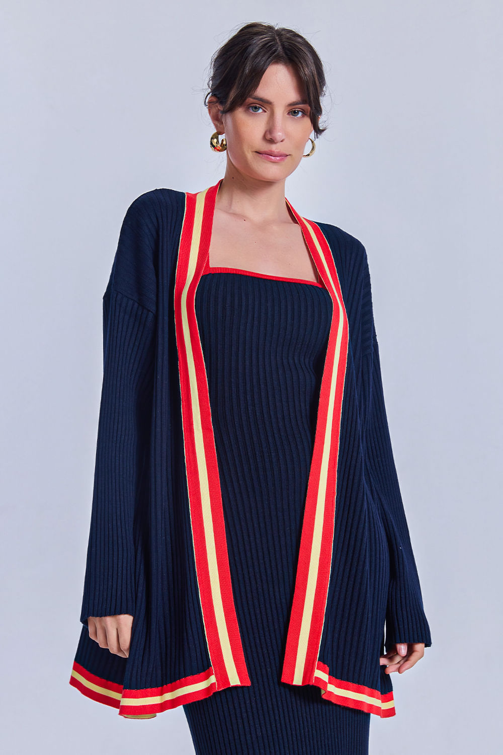 Casaco Tricot Flavia Marinho e Vermelho Magma