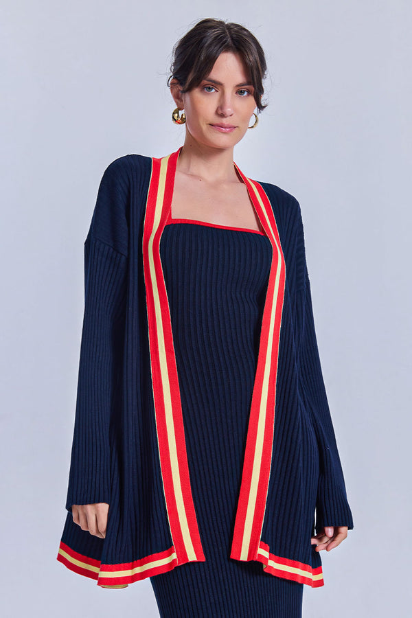Casaco Tricot Flavia Marinho e Vermelho Magma