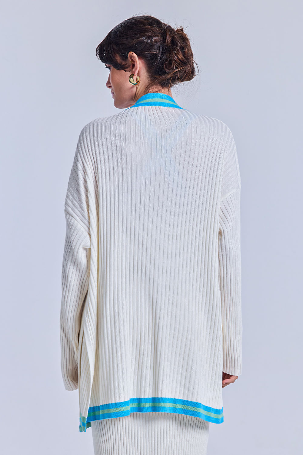 Casaco Tricot Flavia Off White e Azul Mergulho