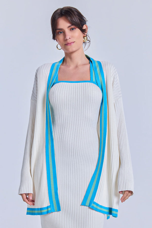 Casaco Tricot Flavia Off White e Azul Mergulho