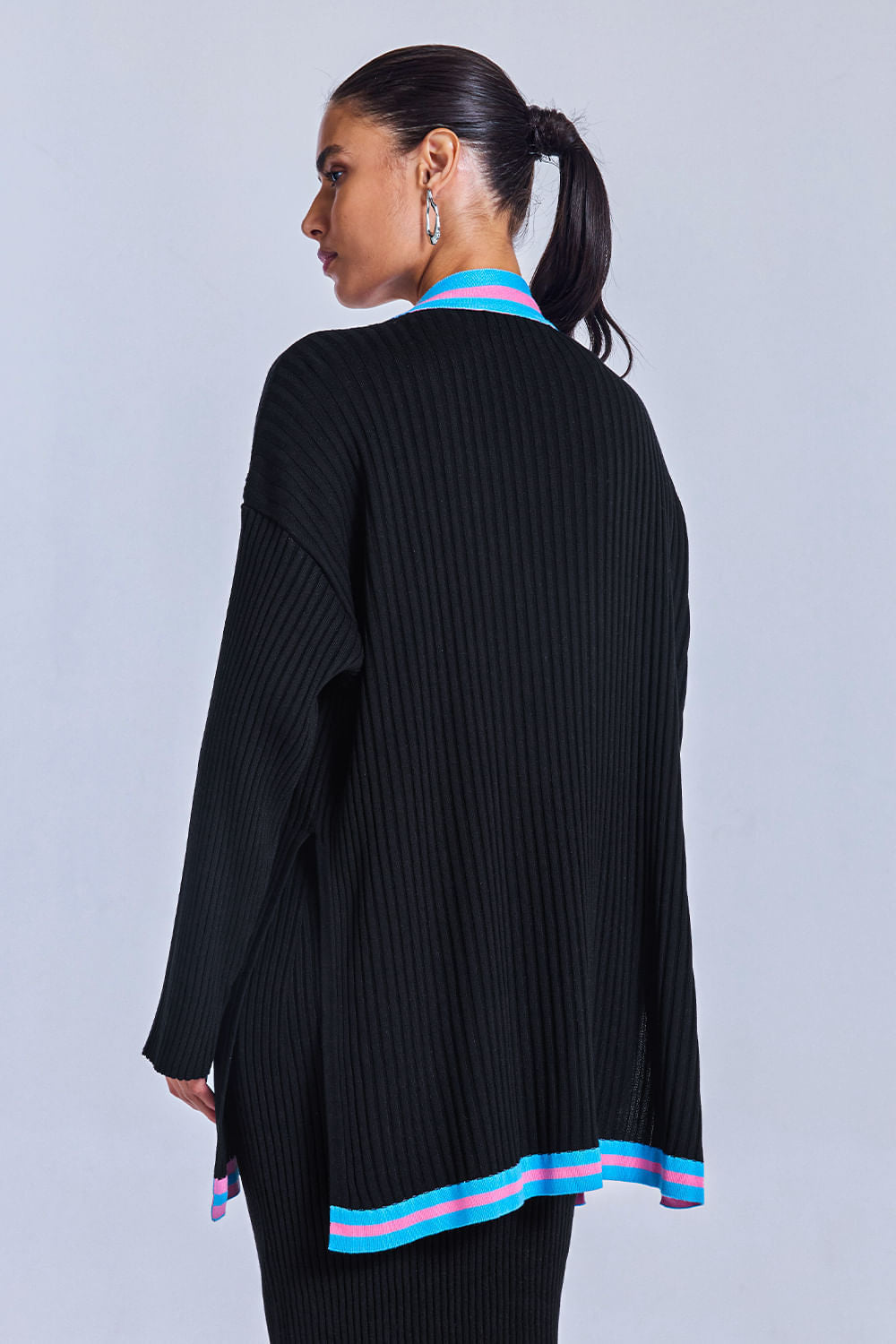 Casaco Tricot Flavia Preto e Azul Mergulho