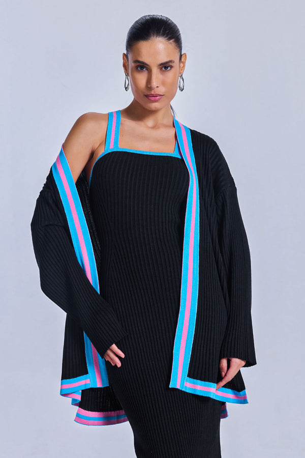 Casaco Tricot Flavia Preto e Azul Mergulho