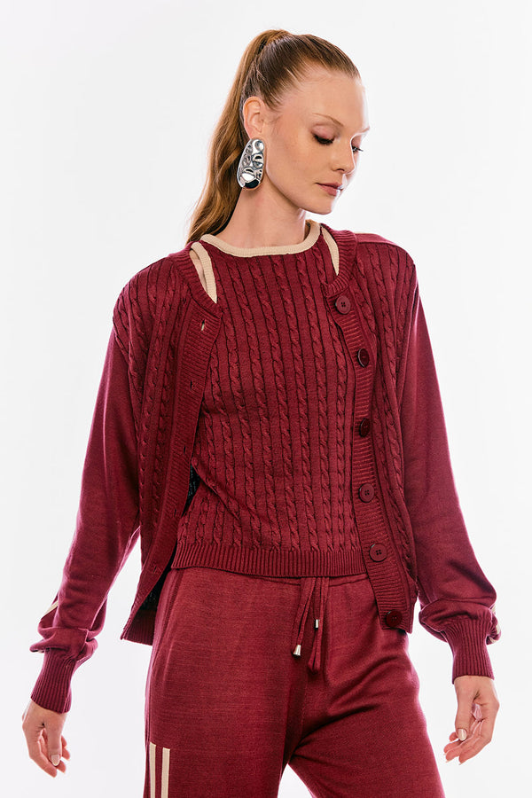 Casaco Tricot Lara Marsala E Areia
