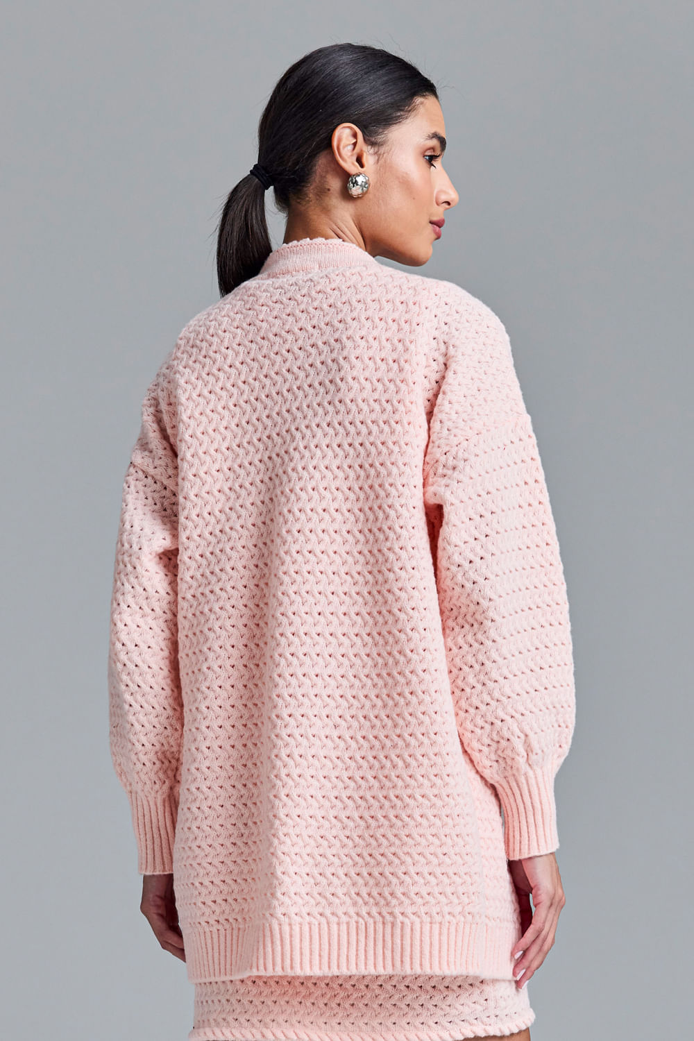 Casaco Tricot Liliane Rosa Quartzo